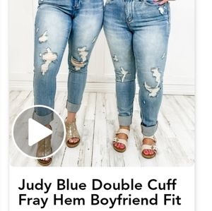 Judy Blue boyfriend fit double cuffed distressed jeans